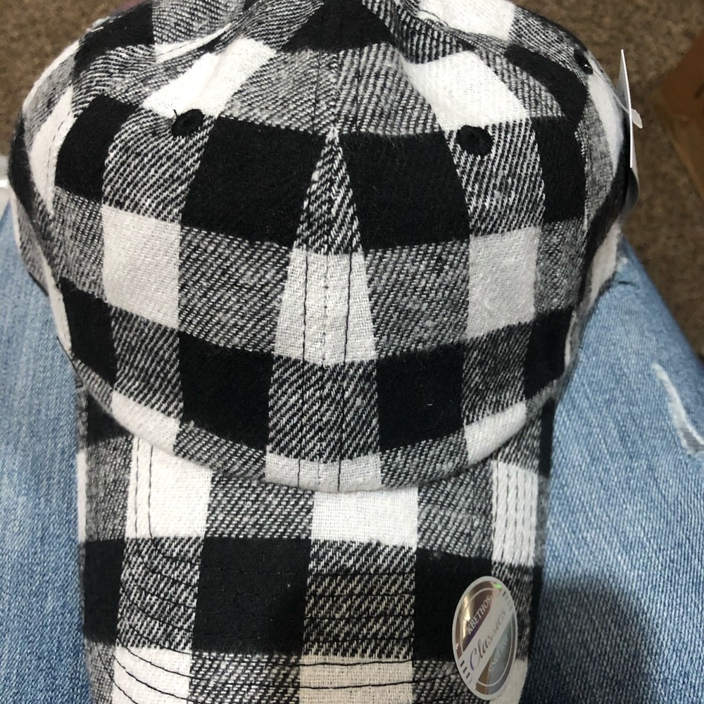 White and black buffalo plaid cap